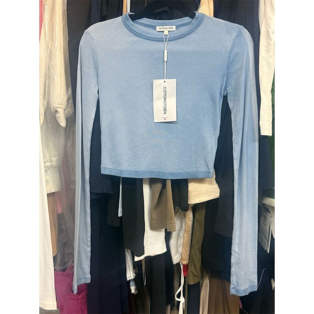 NWT Cotton Citizen Women's  Verona powder Blue Cropped  U Crew Neck  Size S
